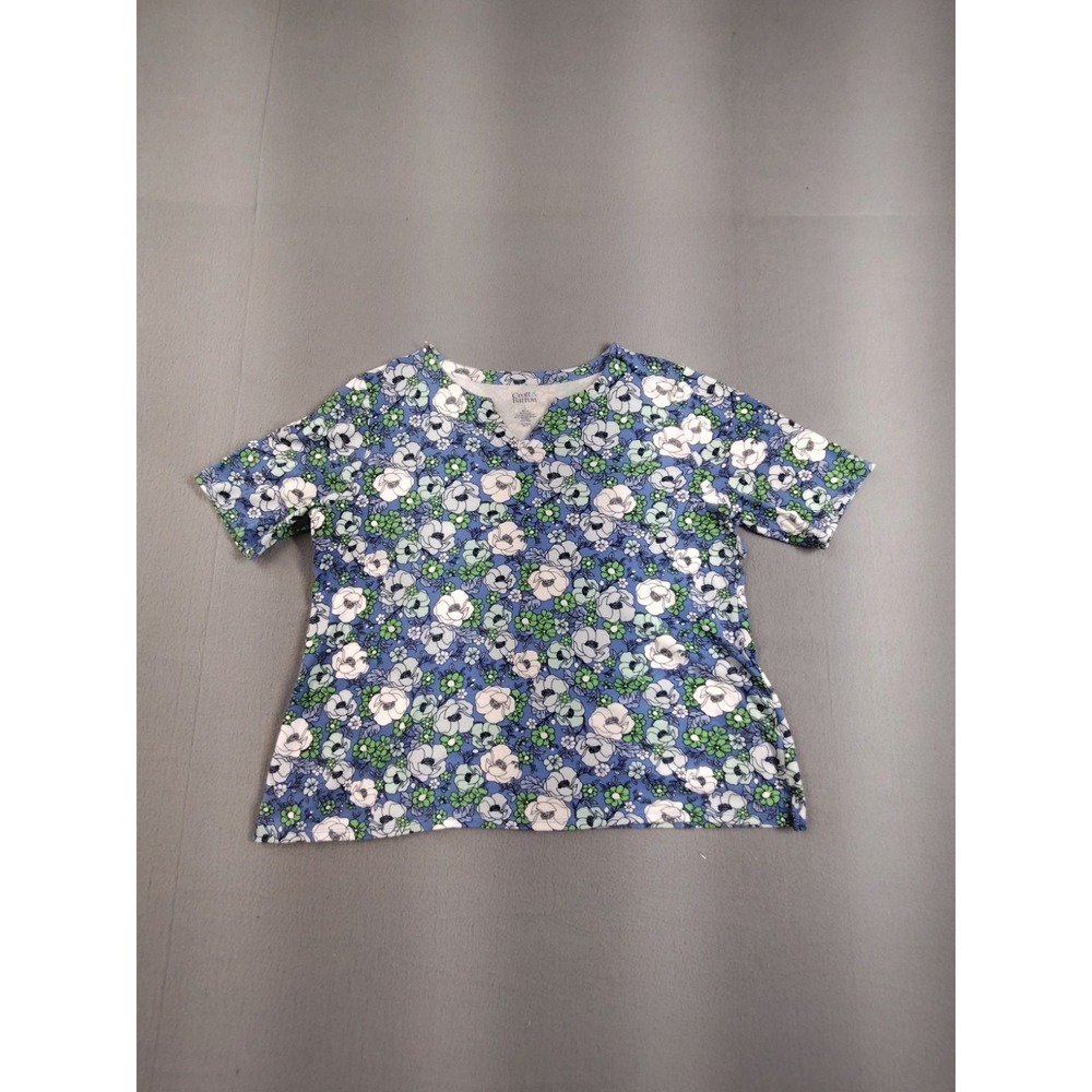 Croft & Barrow Women Tops L Multicolor Floral V Neck Short‎ Sleeve Hospital Wear